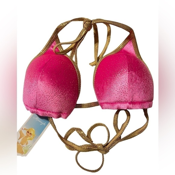 Velvet pink and gold bikini top XL - Picture 2 of 8